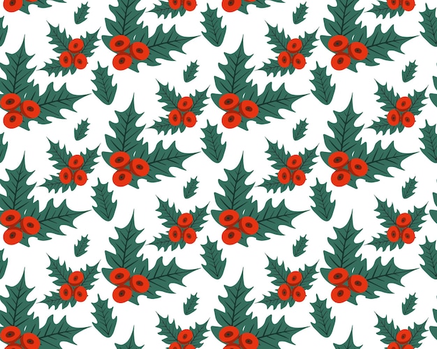 Patrón floral transparente con plantas de invierno Diseño de vacaciones de invierno dibujado a mano para Navidad