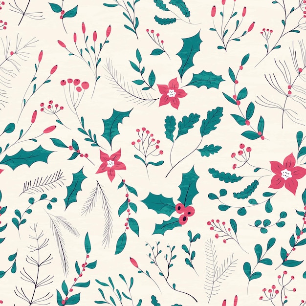 Patrón floral transparente con plantas de invierno