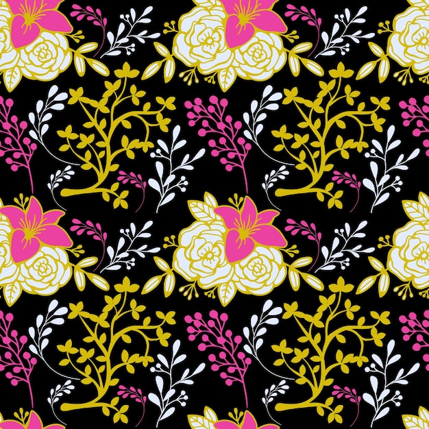 Patrón floral transparente púrpura amarillo negro