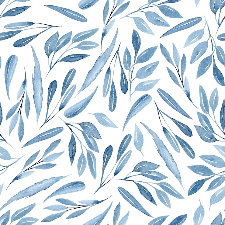 Vector patrón floral transparente con ramas azules acuarelas