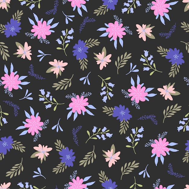 Patrón floral transparente sobre un fondo oscuro