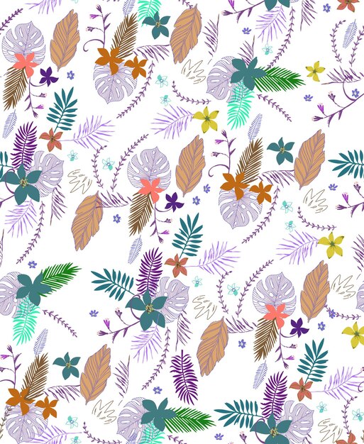 Patrón floral transparente en vector. Flores silvestres, hojas, ramas, caramelos repiten el conjunto de diseño de patrones.