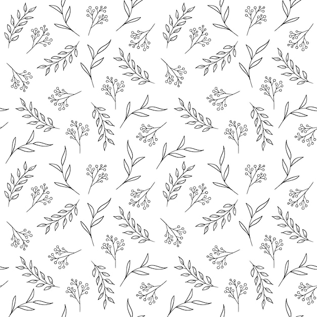 Patrón floral transparente vector hierbas dibujadas a mano página de libro para colorear