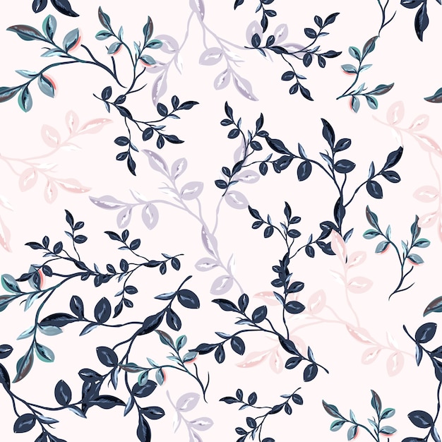 Patrón floral transparente de vector vintage elegante con hojas azules