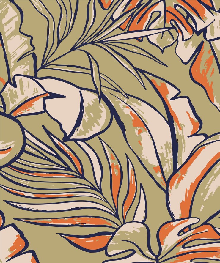 Patrón floral tropical con hojas de naranja