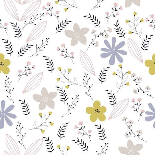 Patrón floral vector en estilo doodle