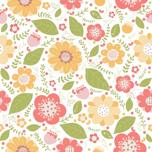 Patrón floral vector en estilo doodle