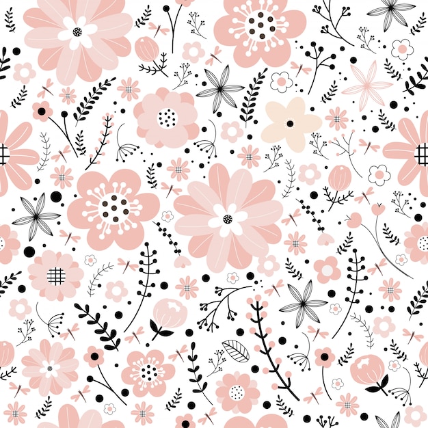 Patrón floral vector en estilo doodle