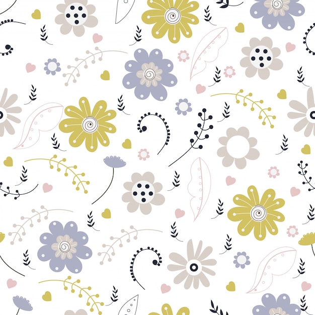 Patrón floral vector en estilo doodle