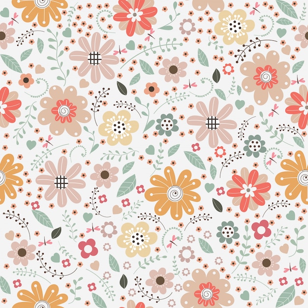 Patrón floral vector en estilo doodle