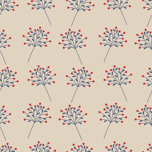 Patrón floral vectorial sin costura Bayas rojas en un fondo beige Ornamento para papel de embalaje