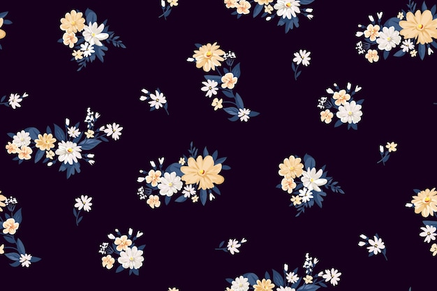 Patrón floral de verano contemporáneo con pequeñas flores de prado en el bosque para papel tapiz digital y tela en una plantilla vectorial adornada de estilo ditsy