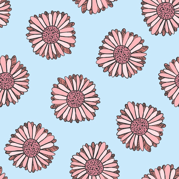 Patrón floral de verano con flores rosadas garabateadas