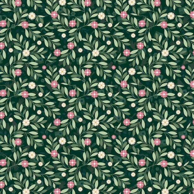 un patrón floral verde con rosas rosas en un fondo verde