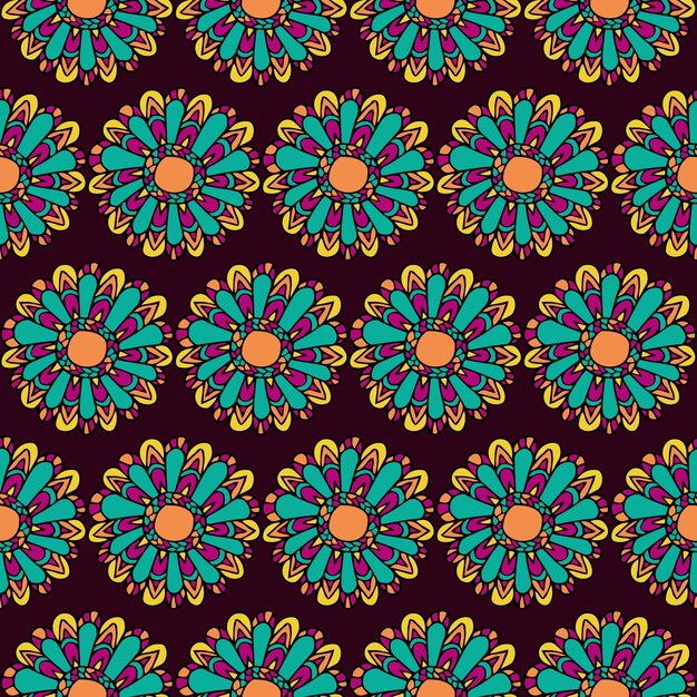 Patrón de flores de adorno tribal zentangle flores simples fondo de estilo retro