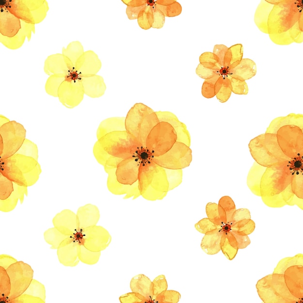 Patrón de flores amarillas acuarela sobre fondo blanco