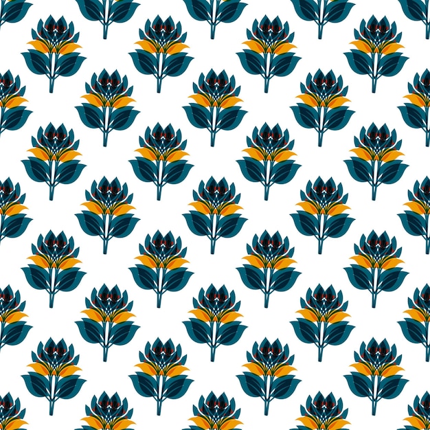 Un patrón de flores en azul y amarillo