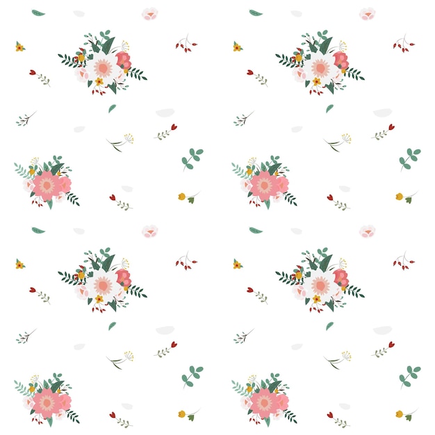 Patrón de flores de batanica con muslos de rosa y bayas