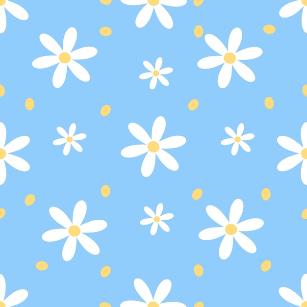 Vector patrón con flores blancas sobre fondo azul