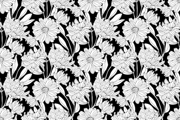 sin patrón de flores en blanco y negro.