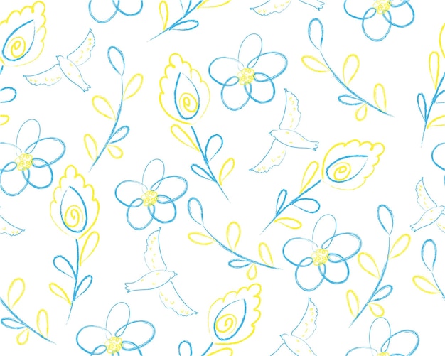 Patrón con flores blueyelllow drowe Vector illustratione
