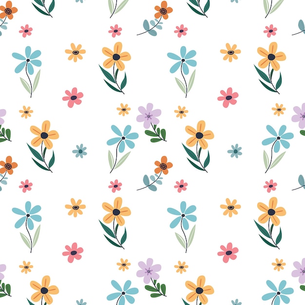 Un patrón de flores de colores sobre un fondo blanco.
