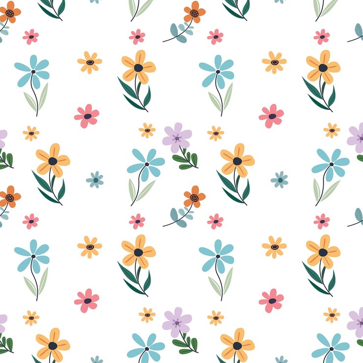 Un patrón de flores de colores sobre un fondo blanco.