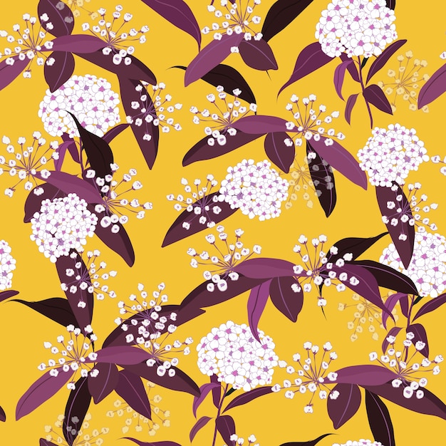 Patrón de flores sin costura de verano en vector amarillo fresco