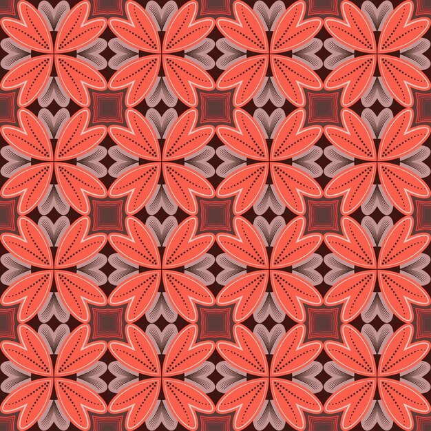 Patrón de flores sin costuras Ilustración vectorial colores rojo marrón gris azulejos cuadrados de mosaico rústico