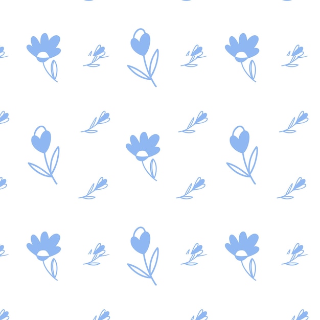 Patrón de flores sin costuras patrón azul lindo en un fondo blanco ilustración vectorial