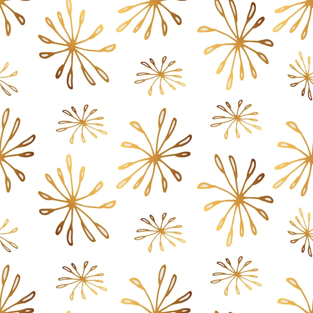 Patrón de flores doradas de diente de león Flores dibujadas a mano para papel de regalo de boda y textiles