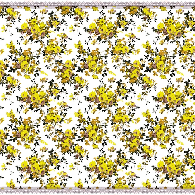 un patrón de flores con flores amarillas en un fondo blanco