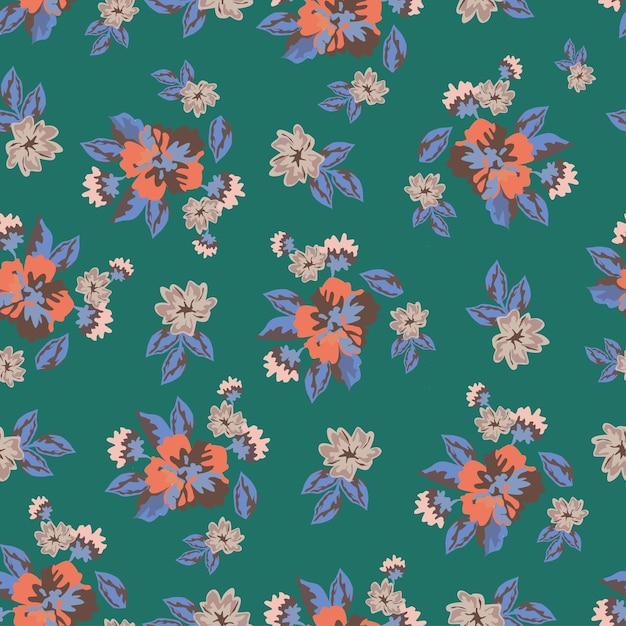 un patrón de flores en un fondo verde
