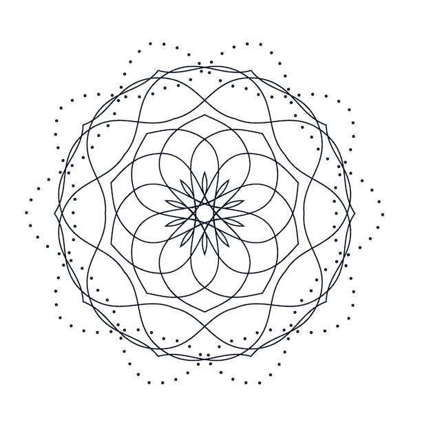 Patrón de flores geométricas de líneas y puntos.