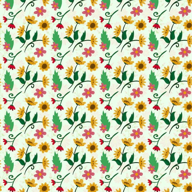 un patrón de flores y hojas en un fondo blanco