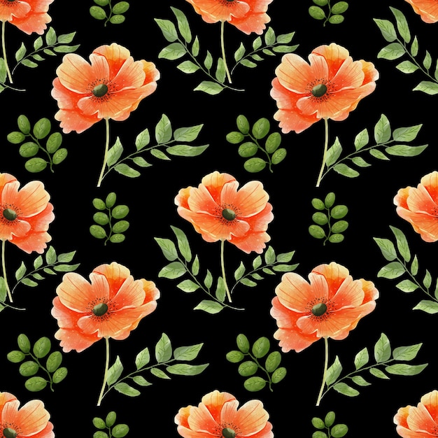 un patrón de flores con hojas verdes y flores de naranja