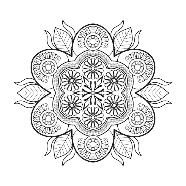 Patrón de flores de mandala en estilo mehndi para colorear la página del libro mandala islámica de estilo étnico indio