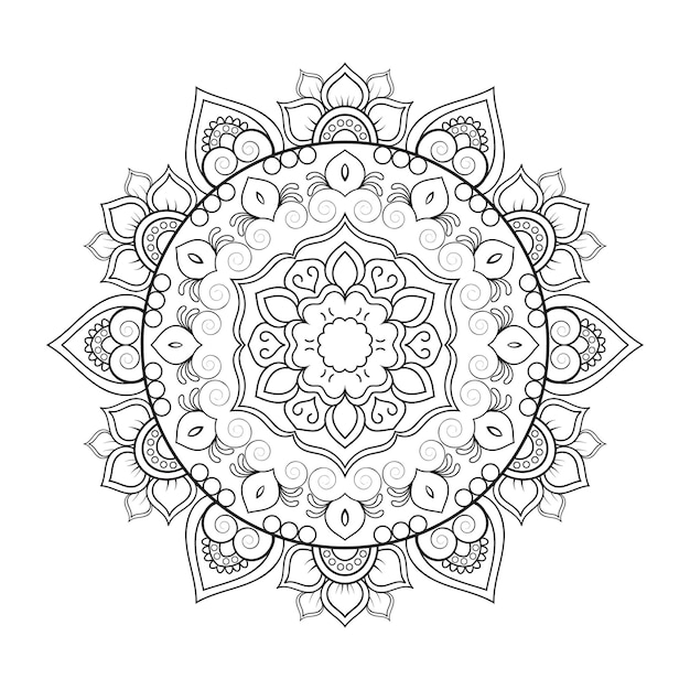 Patrón de flores de mandala en estilo mehndi para colorear la página del libro Mandala islámica de estilo étnico indio