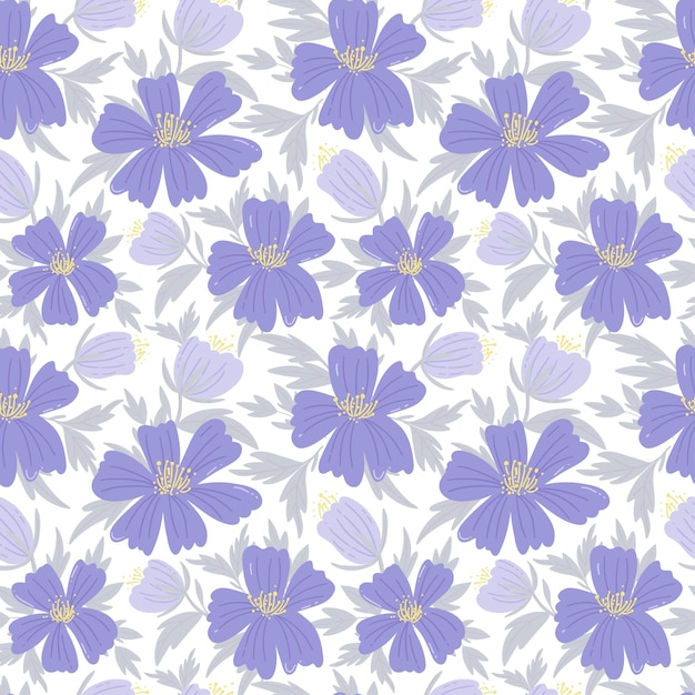 Patrón de flores de margarita púrpura Textura simple de vector transparente Patrón moderno floral lindo