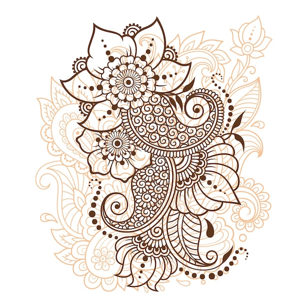 Patrón de flores mehndi para dibujo de henna y decoración de tatuajes en estilo indio oriental étnico adorno de garabatos ilustración de vector de dibujo manual de contorno