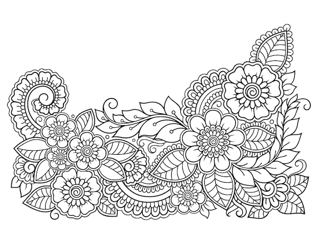 Vector patrón de flores mehndi para dibujo y tatuaje de henna. decoración en estilo étnico oriental, indio. adorno de doodle. ilustración de vector de dibujo a mano de contorno.