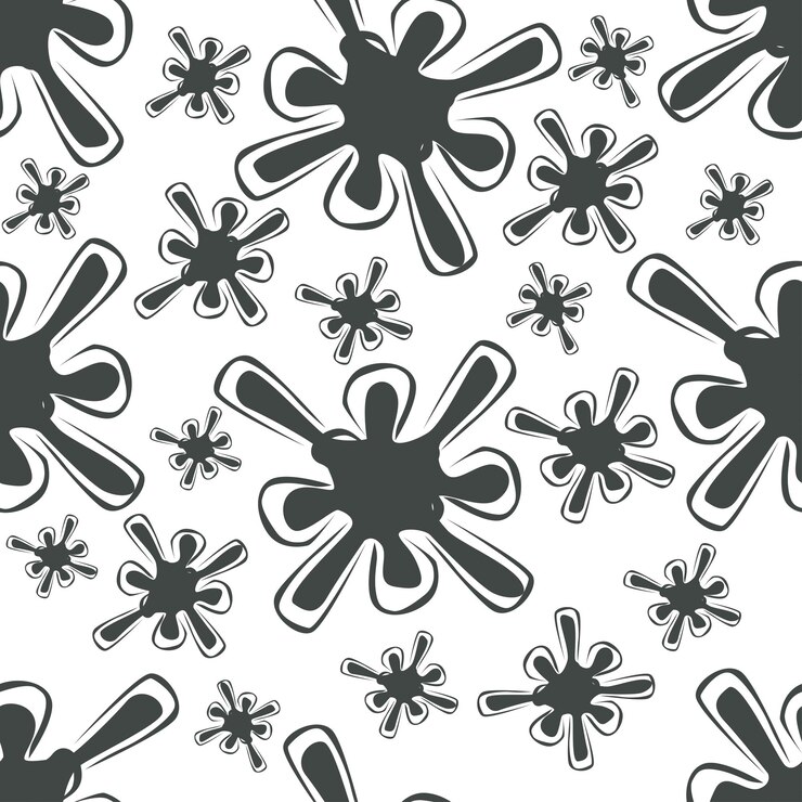 Vector un patrón con flores negras y blancas y las palabras flor en él