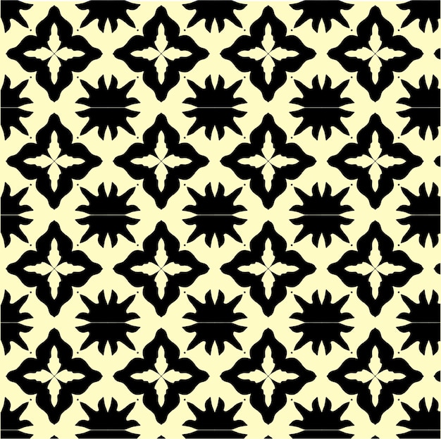 un patrón de flores negras con un fondo amarillo