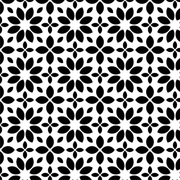 Patrón de flores ornamentales geométricas en blanco y negro