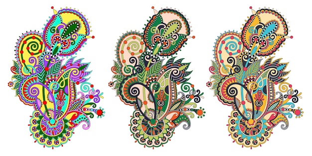 Patrón de flores de paisley en tres colores versión diseño floral decorativo ilustración vectorial