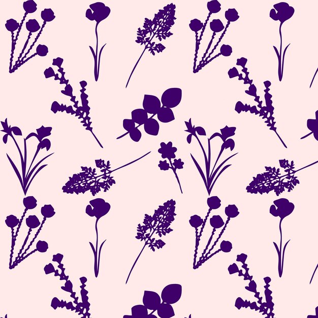 Patrón de flores de prado Fondo dibujado a mano de flores silvestres de campo Ilustración vectorial en boceto