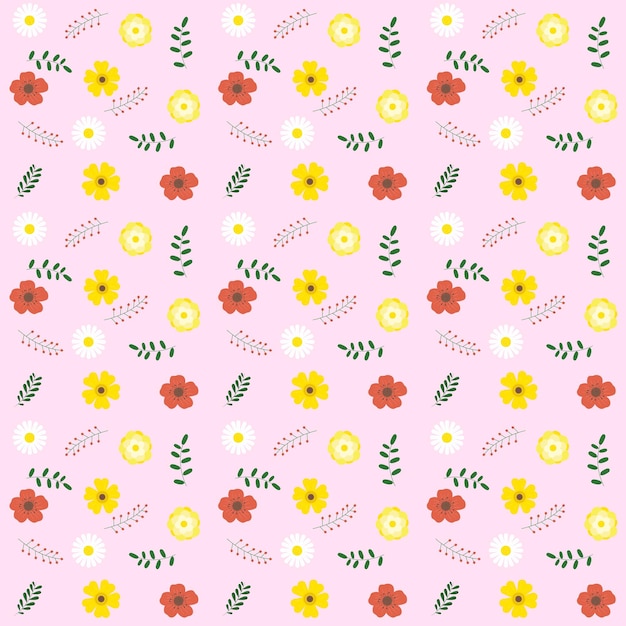 Patrón de flores de primavera plano Patrón sin costuras de florales minimalistas Ilustración vectorial