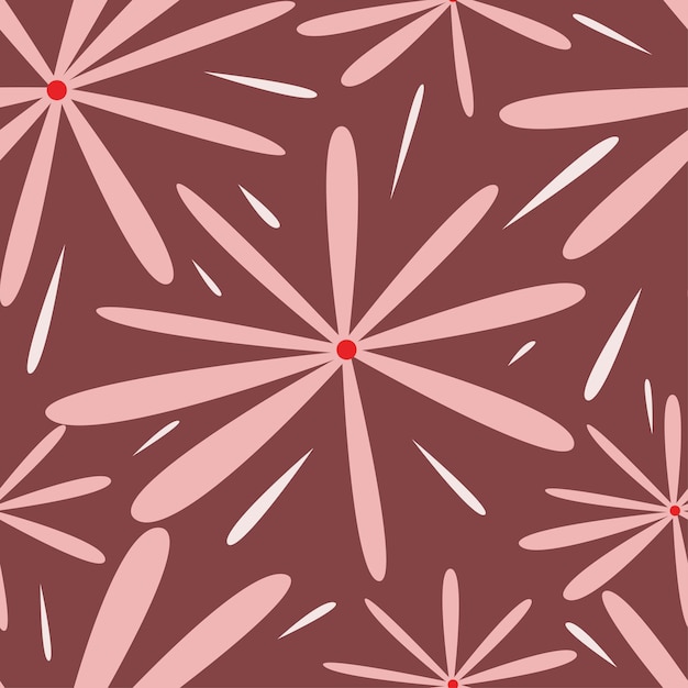 un patrón de flores púrpura con flores rosadas en un fondo marrón