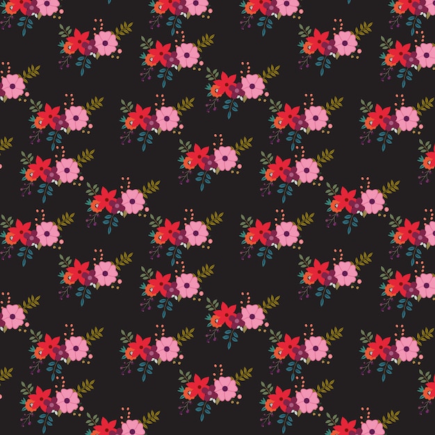 Patrón de flores rosas sobre fondo negro