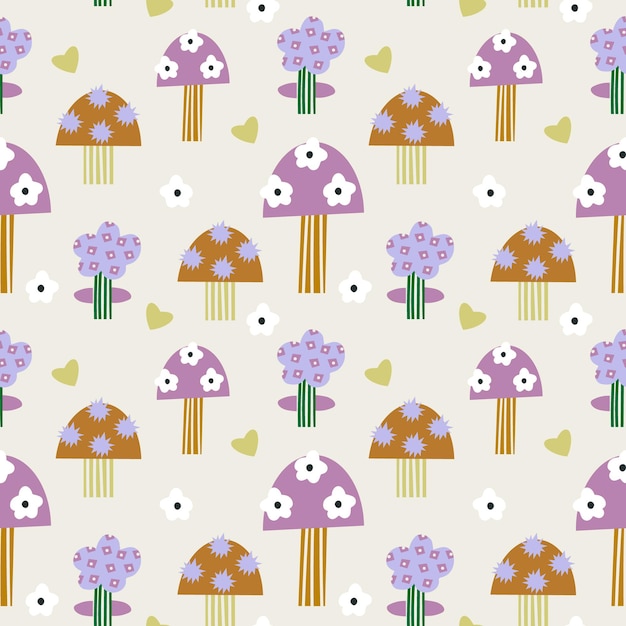 Patrón con flores y setas Ideal para textiles de tela Ilustración vectorial